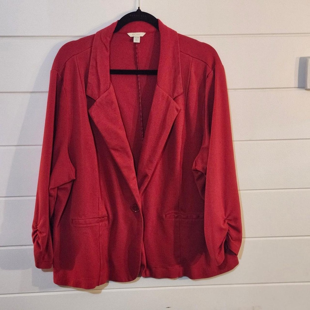 Cato Red Ruched Sleeve Blazer Jacket Womens Plus Size 26/28W Single Button